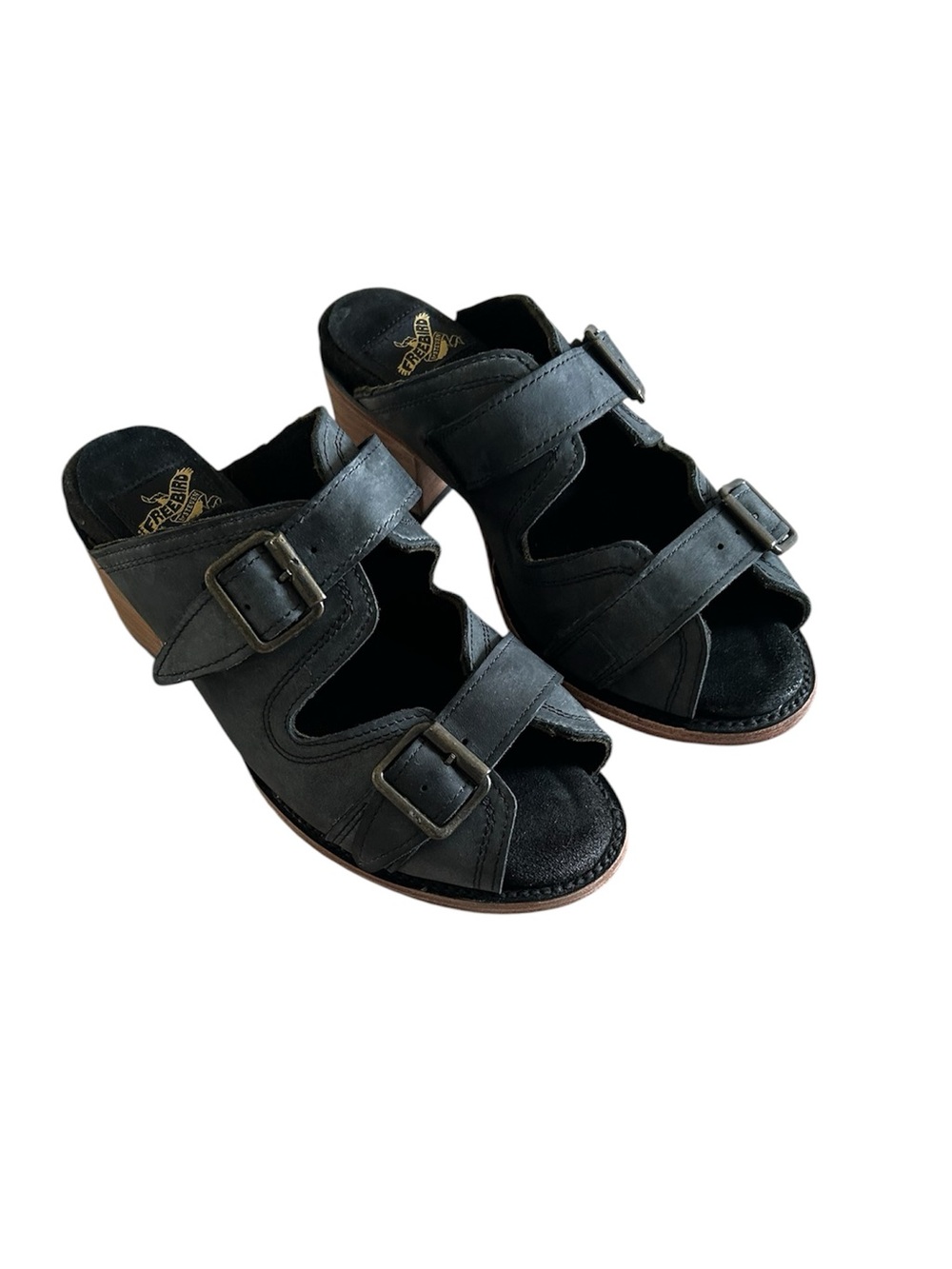 Freebird by Steven Distressed Leather Caprice Buckle Slides Sandals
